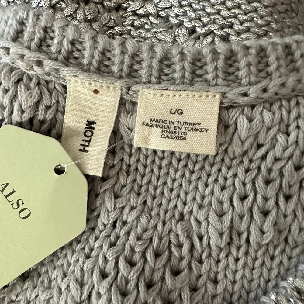 Moth Anthropologie Large Sana Sweater Knit Tank Top Silver Foiled Metallic Party - Picture 10 of 12